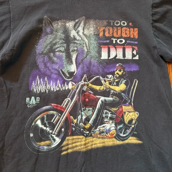 90’s Biker “Too Tough To Die” Vintage T-Shirt - Picture 2 of 6